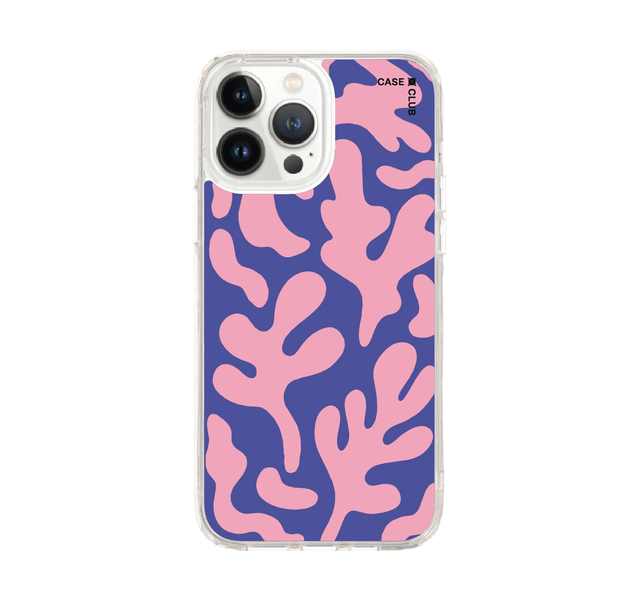 iphone 12/ 13 pro max clear case blue & pink abstract freeform pattern